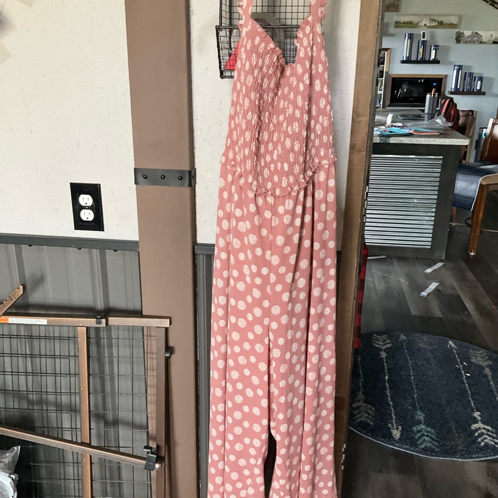 Kohl's Dusty Rose Polka Dot Smocked Jumpsuit